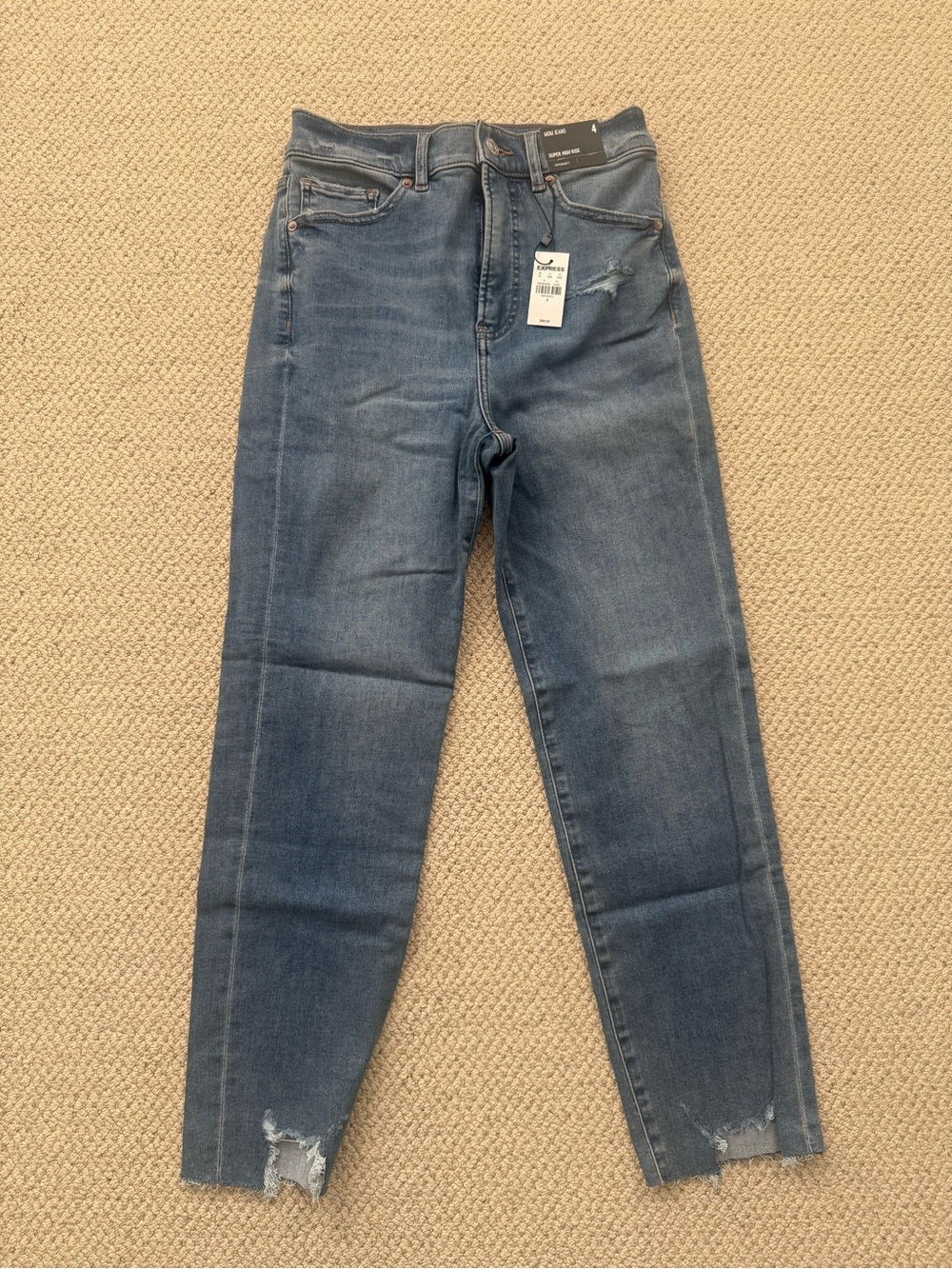 Express Super High-Rise Distressed Ankle Jeans - Medium Blue